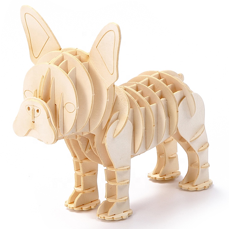 Laser cut cardboard puzzle cute diy building french bulldog animal puzzle model educational learning toy