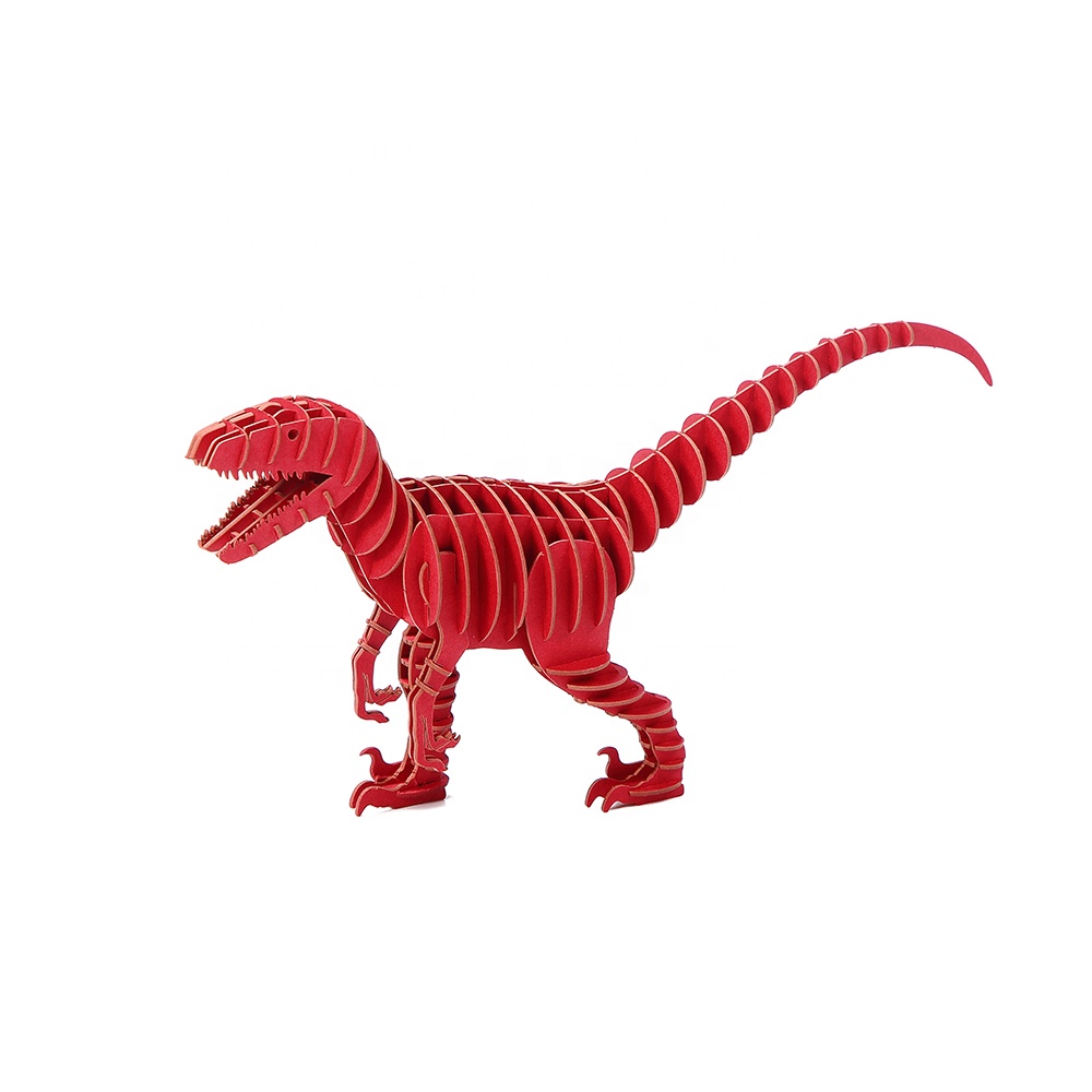 2024 New Design DIY Red Dinosaur Paper Puzzle Model Toys Papercraft World 3D Velociraptor Puzzle Kits for Kid&Adults