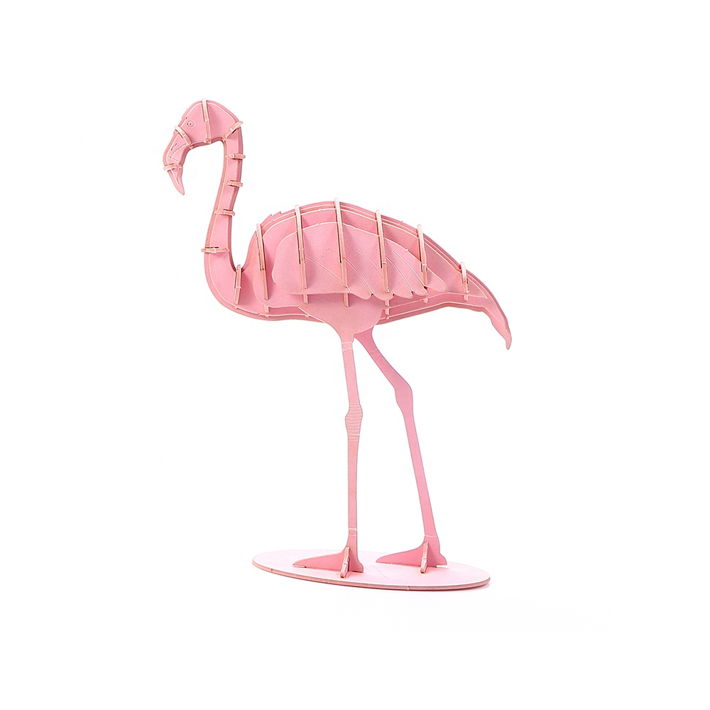 New design cardboard 3d puzzle bird DIY Assembly sets-red pink flamingo paper jigsaw puzzle models to kids and adult