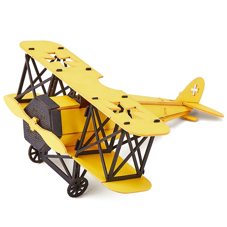Coloring Paper Bi-Plane Toy Kit Cardboard Toy 3D Plane Mechanical Mini 3D Paper Puzzle Assembly Model - STEM Toys for Boys and G