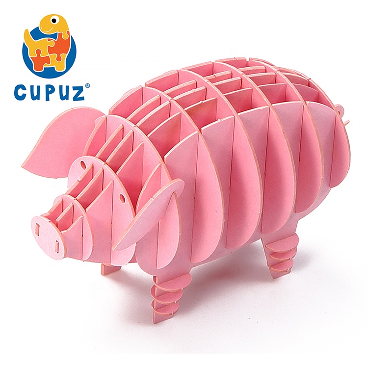 3D Pig Model Puzzle Jigsaw Unique Animal Shaped Pieces Best Gift for Adults, Kids